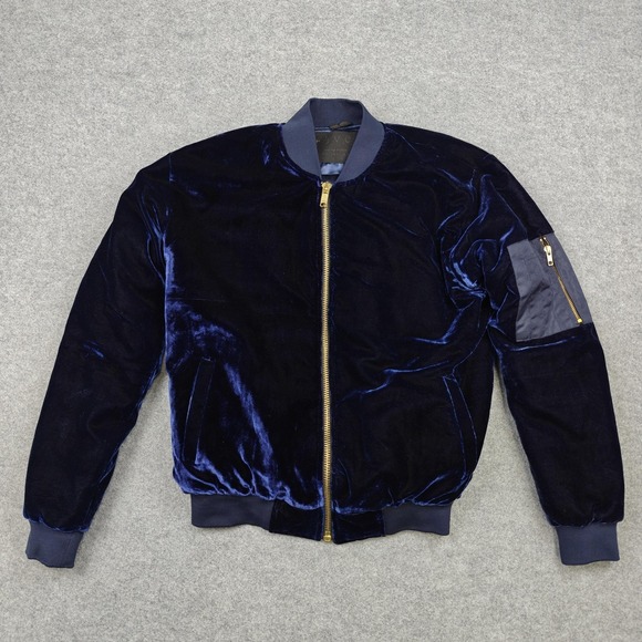 Reves Other - Reves Jacket Mens Medium Blue Velvet Bomber Full Zip Lined Pockets Rib Knit
